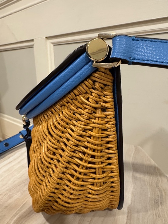 kate spade Tide Pool Blue Leather & Wicker Woven Crossbody Bag - Picture 6 of 17